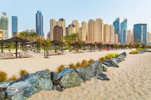View on Jumeirah beach and Dubai Marina skyscrapers at the sunset, Dubai View on Jumeirah beach and Dubai Marina skyscrapers at the sunset, Dubai